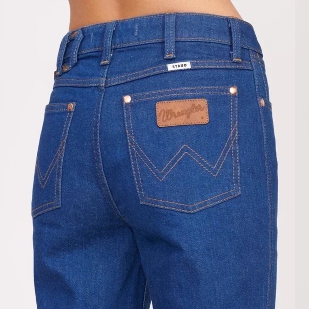 WRANGLER x STAUD DARK BLUE STRAIGHT LEG LONG JEANS - Picture 13 of 14